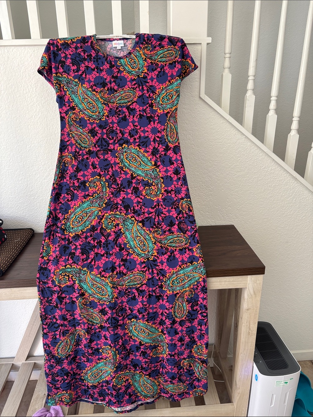 LuLaRoe Hot Pink Paisley Maxi Dress with Teal and Orange Accents